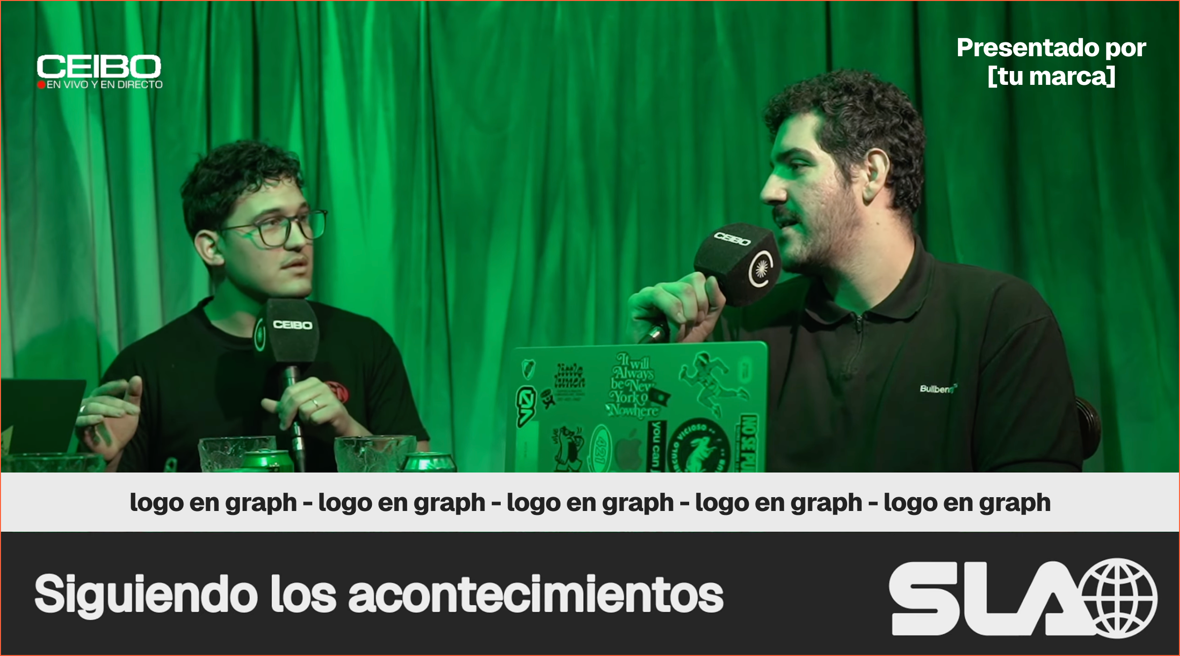 Ejemplo de la transmisión en vivo con la marca presentada en el graph y el zócalo del programa